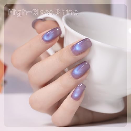 RARJSM Nude Pink Purple Aurora Cat Eye Gel Nail Polish Set 6pcs Reflective Sparkly Diamond Ceramic Glitter Glass Cateye Gelpolish with Magnet Stick 7.5ml Curing Requires Soak Off for Home Salon