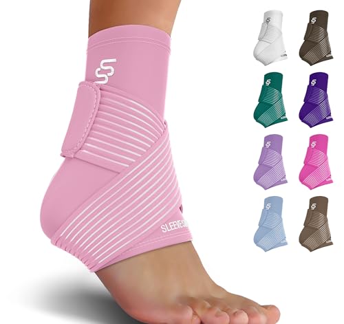 Sleeve Stars Ankle Support for Ligament Damage & Sprained Ankle, Plantar Fasciitis Support & Achilles Tendonitis Pain Relief, Ankle Brace for Women & Men with Compression Ankle Strap (Pair/Baby Pink)