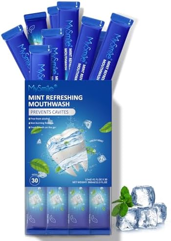 MySmile Mouthwash Alcohol Free, Mouth Wash for Adults, Travel Mouthwash, Oral Rinse Helps Kill 99% of Bad Breath Germs, Prevents Cavities, Fluoride Free, Fresh Mint, 30 Uses