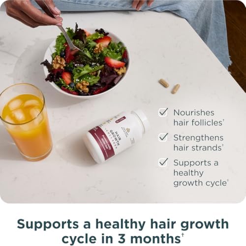 Ancient Nutrition Hair Growth + Collagen Supplement, Hydrolyzed Collagen Peptides, Clinically Studied Superfoods for Hair Growth Support, Thicker, Fuller Hair and Radiant Skin, 60 Count