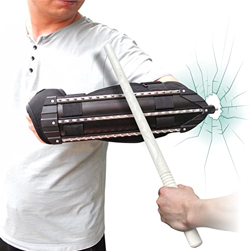 Shindn Aluminum Alloy Metal Shield Forearm Armor Arm Shield Lightweight Round Shield with Window Breaker (Black Left arm Shield)