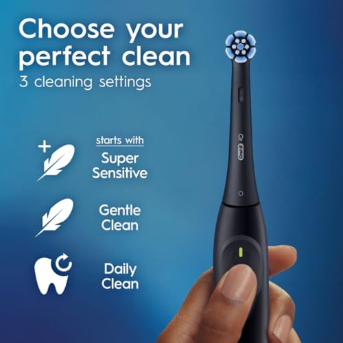 Oral-B iO Simple Clean Rechargeable Electric Powered Toothbrush, Night Black with 1 Gentle Care Brush Head and 1 Black Travel Case - Automatic Pressure Sensor to Protect Gums - 3 Modes - 2 Min Timer