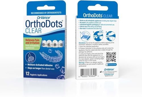OrthoDots CLEAR – Moisture Activated Braces Wax Alternative for Pain Caused by Braces, Clear Aligner Trays, and Other Orthodontic Appliances. OrthoDots Stick Better and Stay on Longer than Dental Wax.