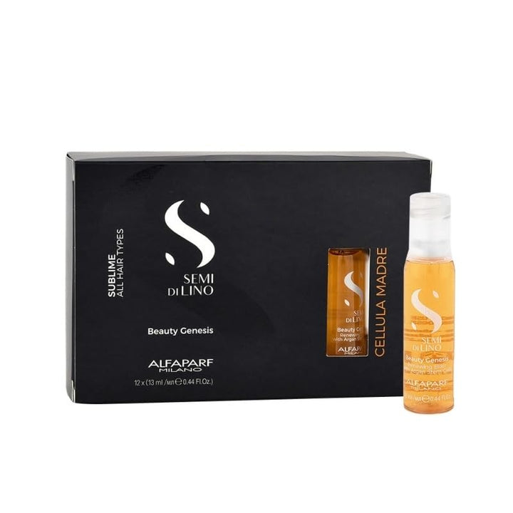 Alfaparf Milano Semi di Lino Sublime Cellula Madre Beauty Genesis Vials - Argan Ampoules for Radiant and Healthy Hair - Protects Color - Adds Shine (12 Vials / 0.44 fl. oz. each)