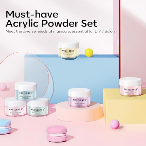 Modelones Pink Acrylic Powder Kit - 6 Colors Pastel Yellow Blue Purple Macaron Spring Cover Powder for Nail Art Extension - No Lamp Needed (A3-PearlyMint Frost)