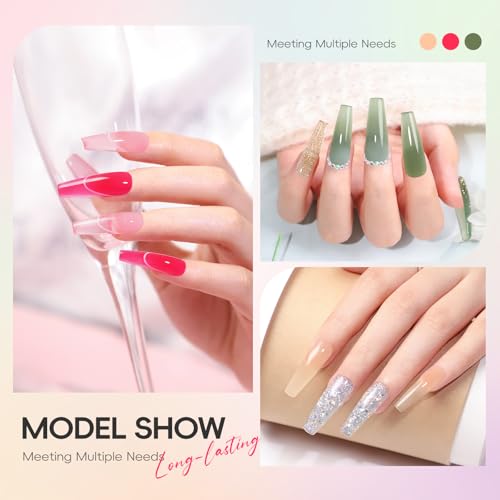 PEACECOLOR 45Pcs Poly Nail Gel Kit with U V Light, 25 Colors Glitter Pink Nude Blue Green Nail Extension Gel Starter Kit with Slip Solution Glossy Matte Top Coat DIY Home Salon