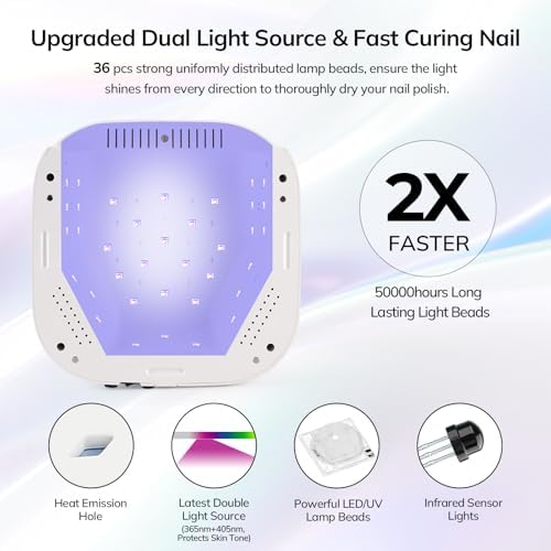 Lavinda UV LED Nail Lamp, Cordless Nail Lamp 54W Rechargeable Nail Dryer Gel Polish Light with Large LCD Display, Professional Gel Curing Lamp with 4 Timer Setting Auto Sensor for Salon and Home