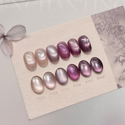 GAOY Purple Cat Eye Gel Polish Kit with Magnet, 6 Colors Glitter Holographic Nail Polish Set, UV Cure Gel for DIY Manicure at Home