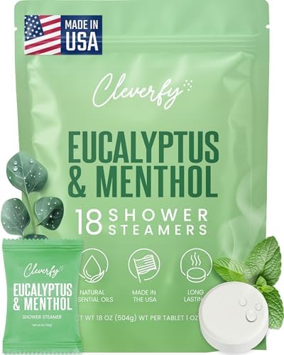 Cleverfy Eucalyptus for Shower Steamers Aromatherapy – Self-Care Shower Bombs for Sinus Relief and Nasal Congestion – 18 Tablets