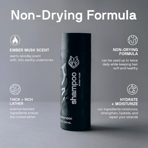 Black Wolf Mens Shampoo for Oily Hair, 12 Fl Oz - Charcoal-Infused Oil Control Shampoo with Moisturizing & Deep Cleansing Formula Hydrates & Nourishes Scalp - Daily Hair Care for Men