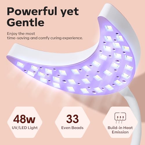 modelones UV LED Nail Lamp, Gooseneck UV Light for Gel Nails, 48 W Nail Light for Gel Nail Polish with 3 Timers and LCD Display, LED Nail Lamp for Fast Curing