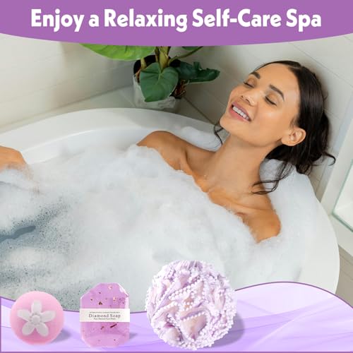 Birthday Gift for Women, Spa Basket Sets, Get Well Gifts, Self Care Gifts for Best Friends Sister Mom (purple cup)