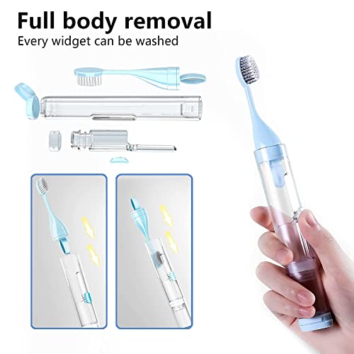 2Pcs Travel Toothbrushes Kit Fold Travel Size Toothbrushes Built-in Toothpaste Container, Including 2 Cleaner Head Soft Bristles for Camping, School, Business Trip (Blue, White)