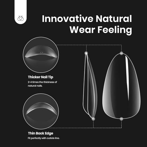 Beetles Gel Nail Kit Short Almond, 240Pcs Easy Nail Extension Set Shaped Clear Tips with 5 in 1 Nail Glue Base & Top Coat and Mini UV Lamp, Nail Tips Art Acrylic Nail Kit Gifts for Women