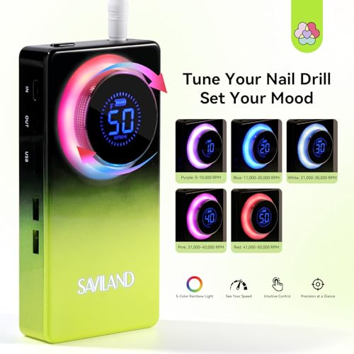 SAVILAND Advanced 50000RPM Professional Nail Drill : Portable Electric Nail File Nail Supplies Electric Nail Drill 6000MAh Drill para Uñas Nail Filer Electric with Drill Bits for Acrylic Nail Kit