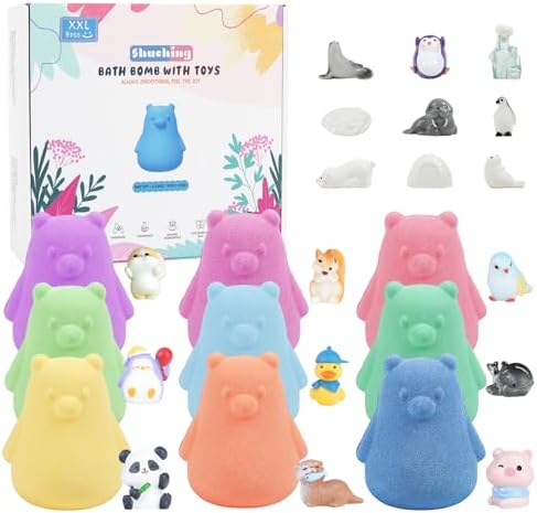 9 PCS XXL Polar Bear Natural Bath Bombs for Kids with Surprise Toys Inside, Bubble Bath Fizzy Balls Gift Kit for Girls Boys Children's Day Birthday Christmas Halloween