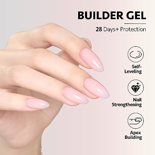 GAOY 6 Colors Builder Gel Set for Nails, Milky White Pink Nude Sheer Jelly Nail Strengthener, Soak Off Nail Extension Hard Gel, Yummy Jelly, Base Coat Top Coat Needed