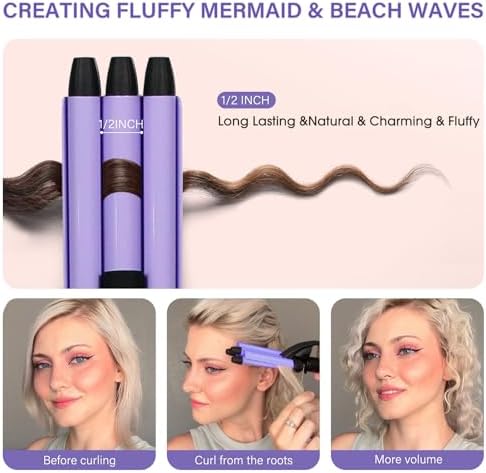 Mini Hair Crimper, janelove 1/2 Inch Beach Waves Curling Iron, Hair Waver for Short & Medium with 3 Ceramic Barrels, Home and Travel Friendly Crimper Hair Tool, Dual Voltage, 392℉ Fast Heating