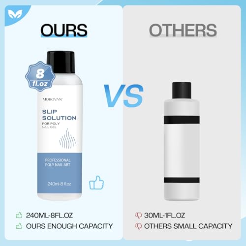 Morovan Slip Solution Poly Gel Big 8Oz 240ML Extension Nail Gel Slip Solution With Brush Anti-stick Gel Liquid Solution Bottle Cap as A Cup Poly Gel Solution Liquid Easy DIY Gel Solution at Home