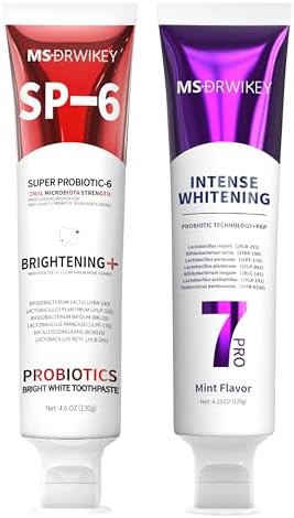 SP-6 Toothpaste & 7-Pro Intense Whitening Toothpaste 2-Pack – 6 Probiotics, Deep Whitening, Purple Beads, Fluoride-Free, Enamel Safe