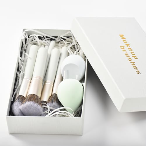 Gift Ready 10 Piece grayish green Makeup Brushs Set and 2 Piece Makeup Sponge – Wooden Handle with Soft Synthetic Bristles, Concealer, Powder – (Ideal for Christmas, Birthday, Women)