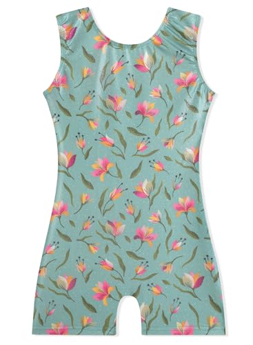 EQSJIU Dance Leotards For Toddler Girls Aqua Flower Girls Gymnastics Unitard 5-6 Years