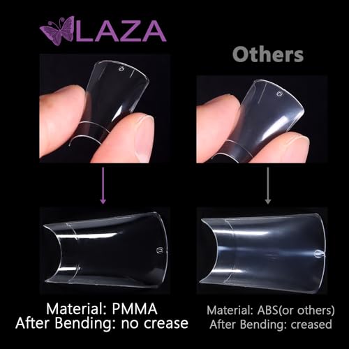 Laza 600pcs Long Duck Nail Tips 12 Sizes Box-packed Clear Duck Nails Half Cover Wide Nail Tips French False Nail Tips for Acrylic Nails Extension Tips — 41MM