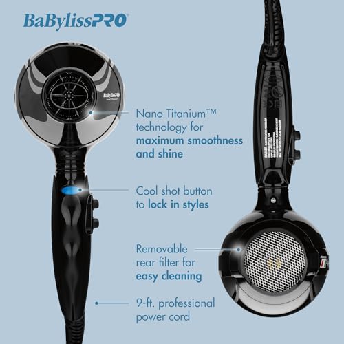 BaBylissPRO Nano Titanium Italian Portofino Hair Dryer - Professional 2000 Watt Blow Dryer
