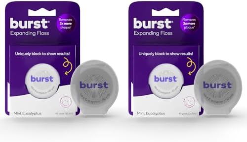 BURST Expanding Dental Floss (Mint Eucalyptus/80 Yards) | Stain Absorbing & Woven with Xylitol Coating to Fight Cavities | Vegan | Paraben Free