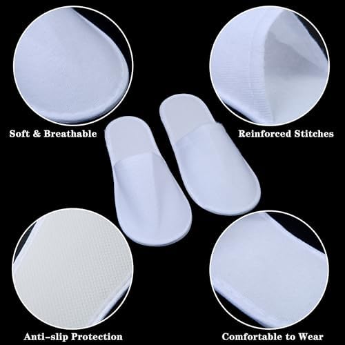 Aneco 6 Pairs Spa Slippers Disposable Closed Toe Slippers White Fluffy Guests Slippers for Home, Hotel Use