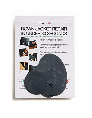 Pro Fix Down Jacket Repair Patches Easy to Use, Pre-Cut, Self-Adhesive, Waterproof, Tear-Resistant Rip-Stop Nylon Fabric Patches for Jackets, Down Jacket Patches - Outdoor Gear Patches (Dark Gray)