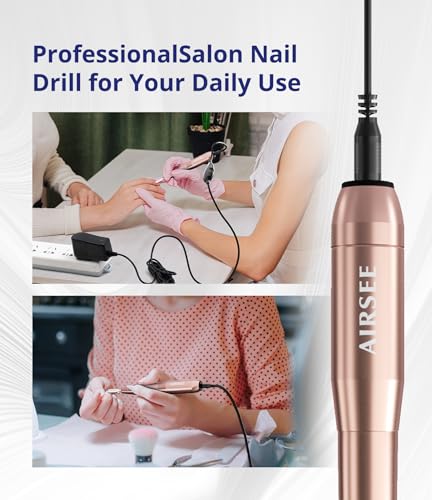 AIRSEE Studio Basic Adapter Portable Electric Nail Drill Machine for Professional, EFile for Acrylic Gel Nails and Manicure Pedicure Polishing Shape, Electric Nail File Kit for Salon Gold