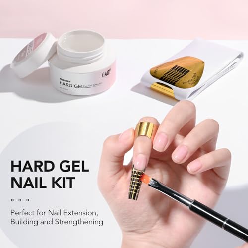 GAOY 60g Nail Extension Hard Gel, Clear Builder Gel, Long Lasting UV Nail Strengthener with Forms, Base Coat Top Coat Needed