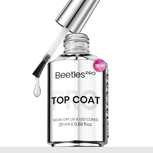 Beetles Professional Gel Top Coat, 20ml High Glossy Top Coat Gel Nail Polish No Wipe Long-Lasting Shine, Anti-Yellowing Strong Coverage Finish for Nail Technicians Salon Use