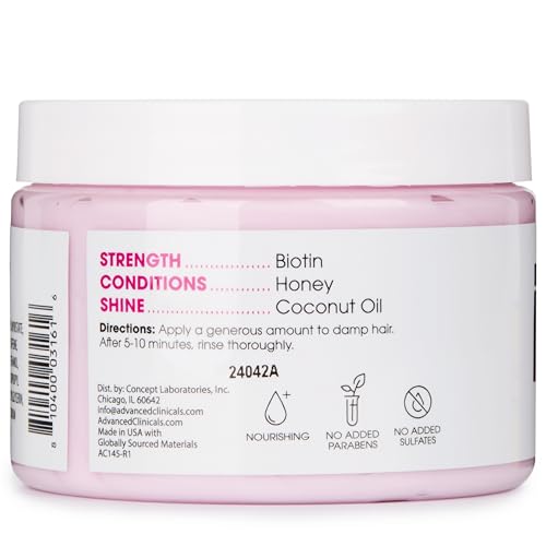 Advanced Clinicals Biotin Hair Treatment Anti-Breakage Repair Hair Mask. Strengthen Broken, Color-Treated Hair W/Repairing Deep Conditioner Manuka Honey & Caffeine, Hydrating Mask Restores Weak Hair