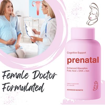 Bio-Available Prenatal Vitamins for Women, Natural Methylated Folate Folic Acid, DHA Omega 3. Multivitamin Pre, During & Post Pregnancy