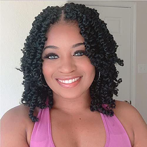 BOHOBABE Passion Twist Crochet Hair 10 Inch Short Pre looped Passion Twist Hair Pre twisted Crochet Braiding Hair 8 Packs Natural Black Women Braids (1B)