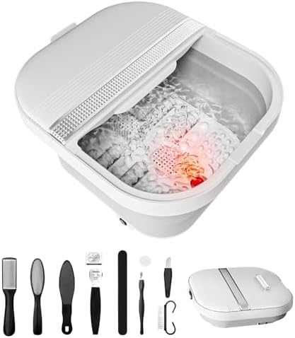 Collapsible Foot Spa Bath with Heat and Massage Rollers, Foldable Foot Bath Massager with Acupressure Massage Points,Red Light, with Smart Heating for Home Spa Use for Gift