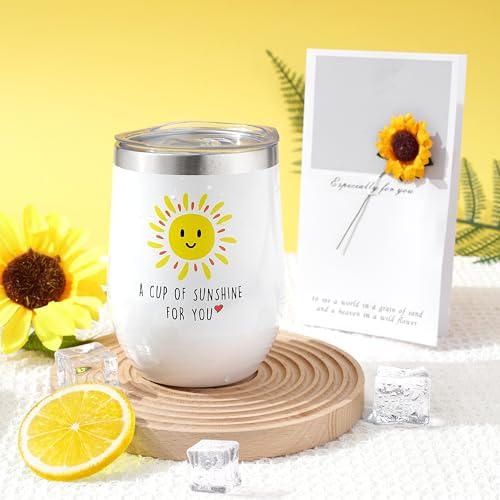LUCOTIYA Sunflower Get Well Gifts for Women Self-Care Gift Set with Wine Tumbler, Blanket, Neck Pillow, Cozy Socks, Candle, Bath Bombs, for Women Birthday Mom Grandma