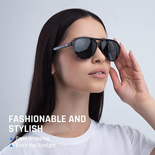 TOREGE Polarized Sunglasses For Men Women Aviator Sunglasses, Lightweight Sports Sun Glasses UV400 Protection For Driving Cycling Fishing Boating Beach Golf TR75 (Black Amber&Black&Gray Lens C3)