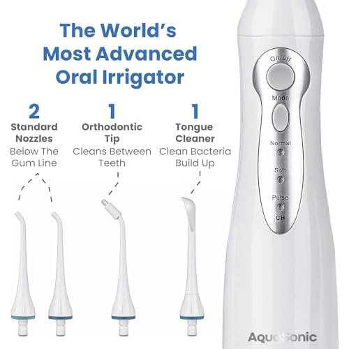 AquaSonic Home Dental Center Rechargeable Power Toothbrush & Smart Water Flosser - Complete Family Oral Care System - 10 Attachments and Tips Included - Various Modes & Timers (White)