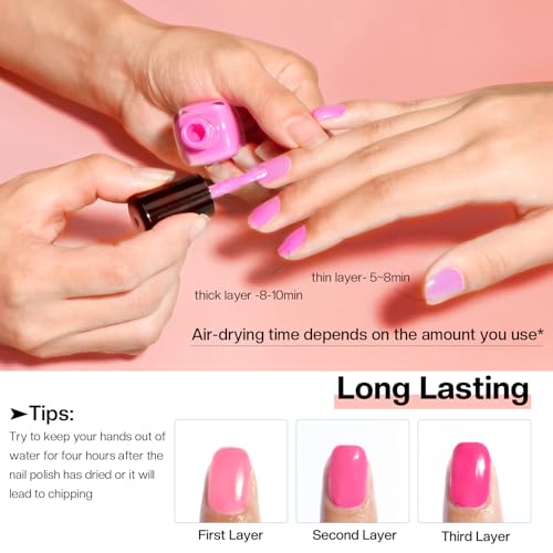 Morovan Fingernail Nail Polish Set: Hot Pink Nail Polish Kit Air Quick Dry Regular Finger Nail Polish Pack for Women Gift Holiday