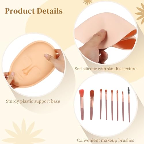 Silicone Mannequin Face Set - 8 Pcs, Practice Face Board, 8 Makeup Brushes for Permanent Makeup & Art Creation