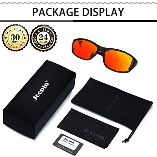 Joopin Wrap Around Sunglasses for Men Women, Lightweight Athletic Sports Sunglasses Polarized UV Protection for Fishing (Black Red Mirrored)