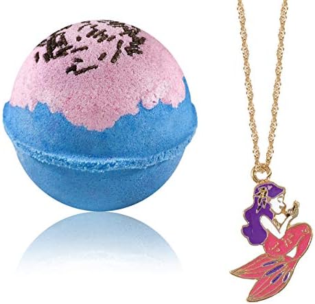 Bath Bombs with Necklace Mermaid Inside - Extra Large Bath Ball (8 oz) in Giftable Box, 100% Natural Ingredients for Sensitive Skin Gift for Girl (Mermaid Night)