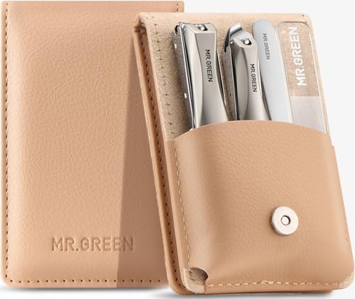 MR.GREEN Nail Clippers, Upgraded Anti-Splash Fingernail & Toenail Clippers Set with Nail File and Tweezers, Professional Practical Manicure Nail Care Kit with Exquisite Leather Case for Men& Women