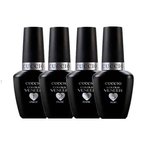 Cuccio Veneer Treatment Pack – Complete LED/UV Gel Polish System, Includes Prep, Fuse, Base, and Top Coat, 13 mL Each