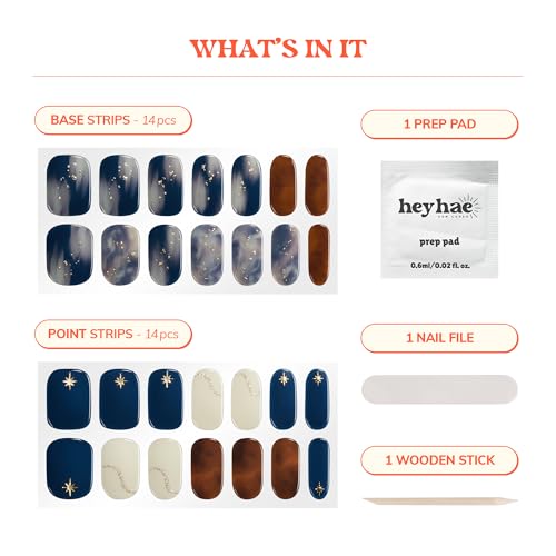 Semi Cured Gel Nail Strips | No LED Lamp Needed | Marble, Blue, Spring | Easy Apply & Remove, Salon Quality | Includes 28 Strips, 1 Prep Pads, Nail File & Wooden stick - Hey, Dreaming of You