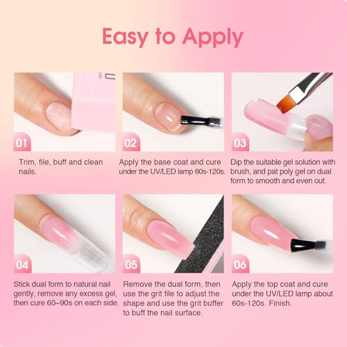 ROSALIND Poly Nail Gel Kit -8 Colors + White Brown Accessories Clear Nude Poly Nails Gel Starter Kit With Slip Solution Nude Pink Extensions Set with Mini UV Lamp