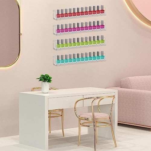 4 Pack Nail Polish Rack Wall Mounted Shelf, Clear Acrylic Nail Polish Organizer Display,Clear Nail Polish Wall Rack Nail Supplies for Nail Techs